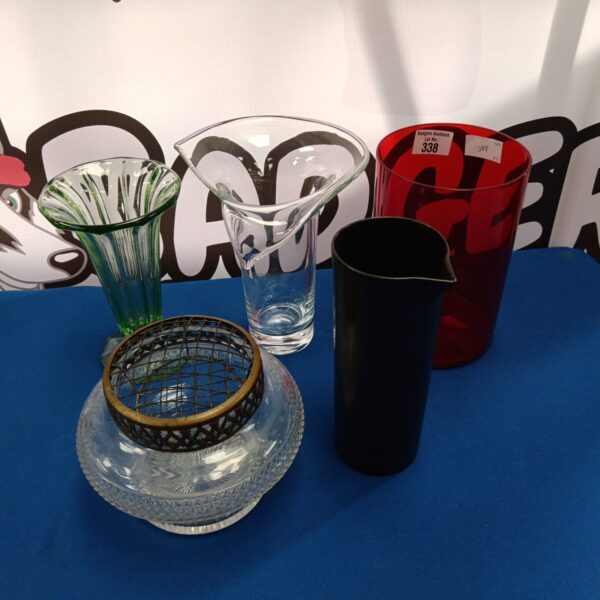 Vintage lot of four colourful glass vases for home décor.