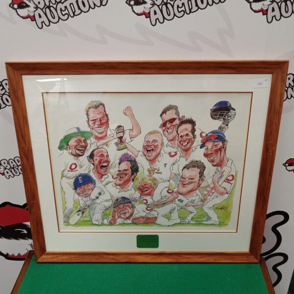 Framed print of the 2005 England Ashes cricket team celebrating victory.