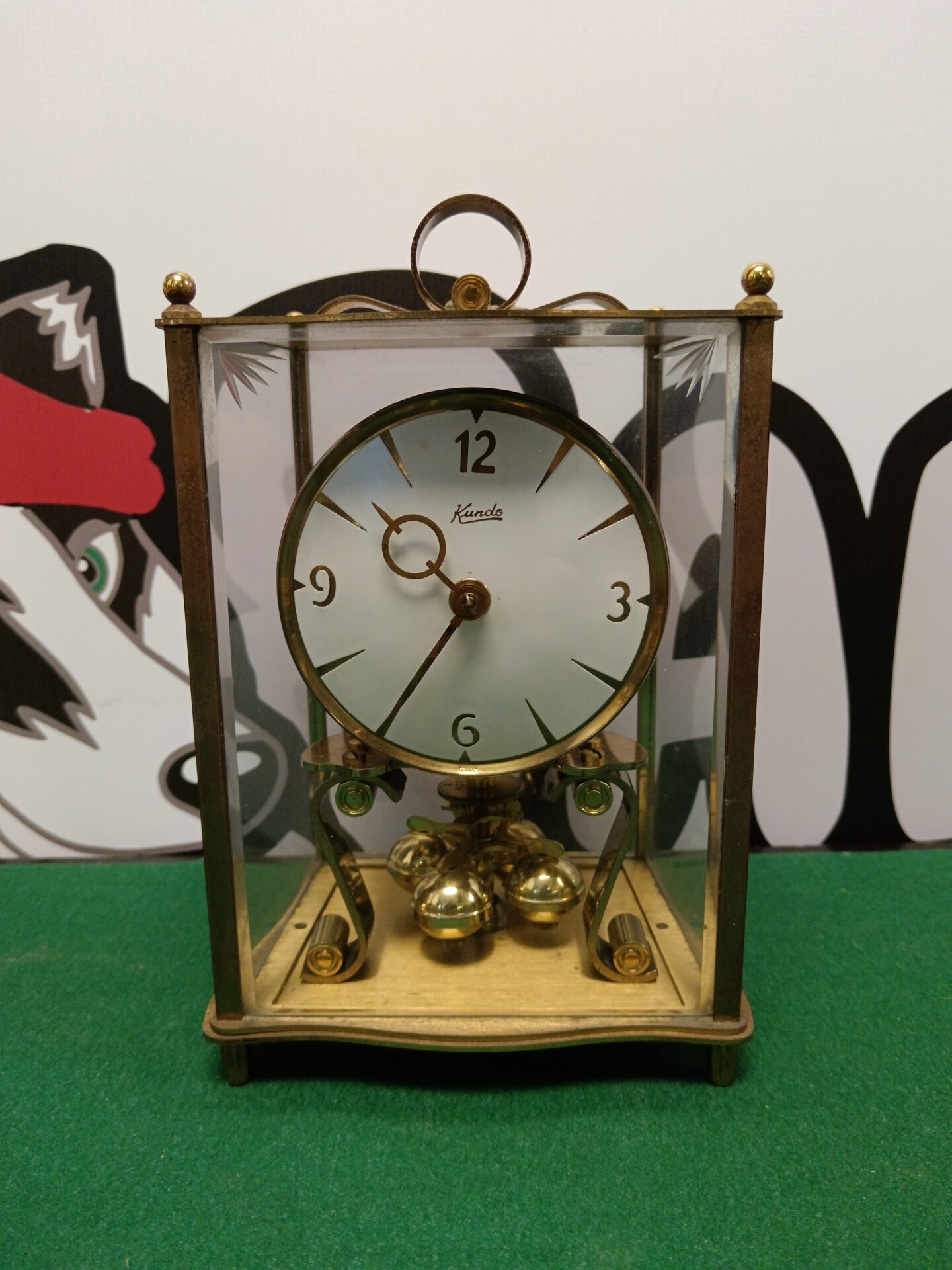 293 West German kundo brass & glass mechanical anniversary clock