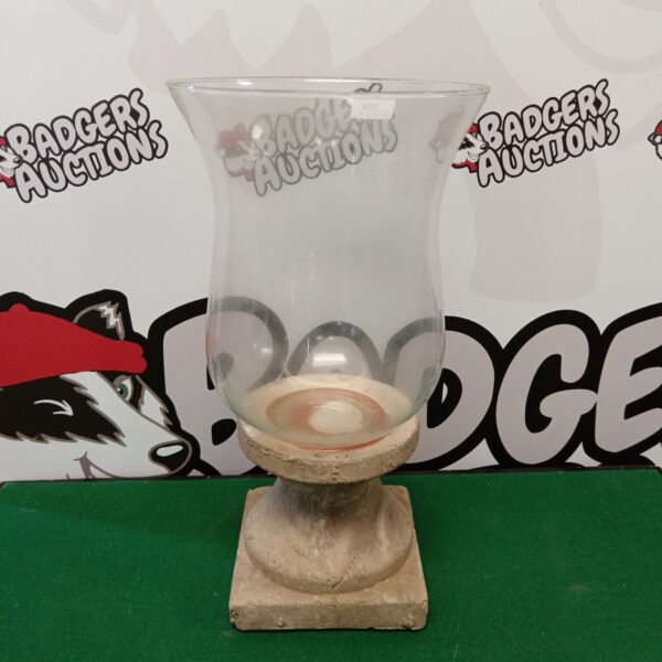 Large vintage candle plinth with glass holder and pottery base.