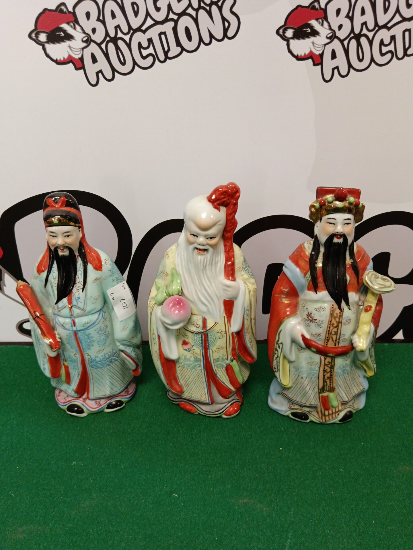 049 Three 9″ porcelain Chinese wise man figures