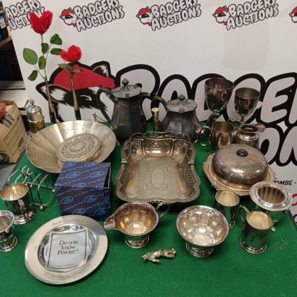 Vintage silver plate lot with serving dishes and bowls.