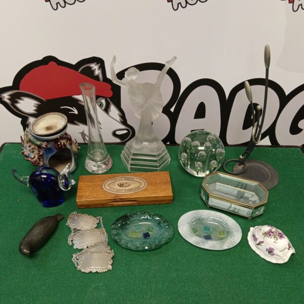 Lalique style glass collection featuring a ballerina and paperweights.