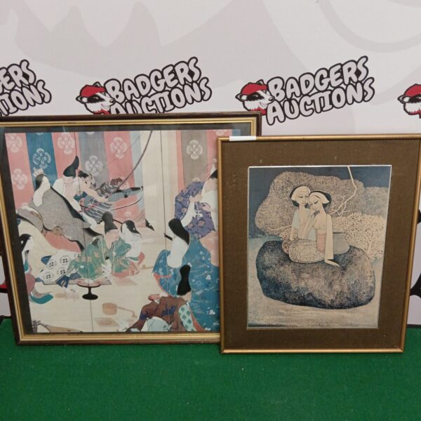 Pair of vintage oriental prints in wooden frames.