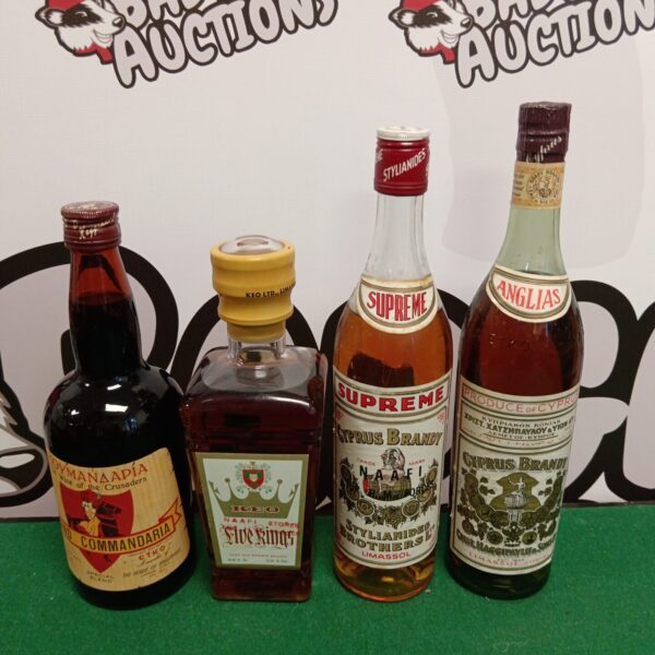 Vintage Cyprus brandy and alcohol lot with collectible bottles.