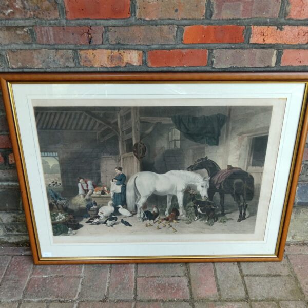 Vintage J F Herrin English homestead print with livestock and rural scene.