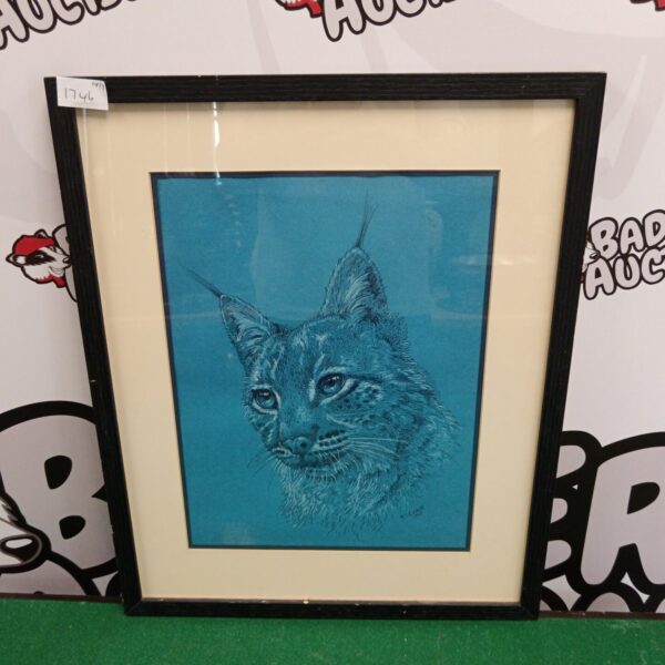 Signed lynx cat artwork by h g riddells, detailed wildlife painting.