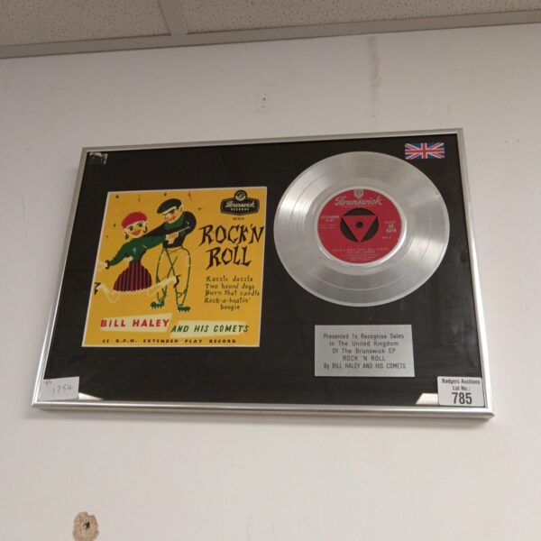 Framed Bill Haley & His Comets 7" record, vintage rock and roll collectible.