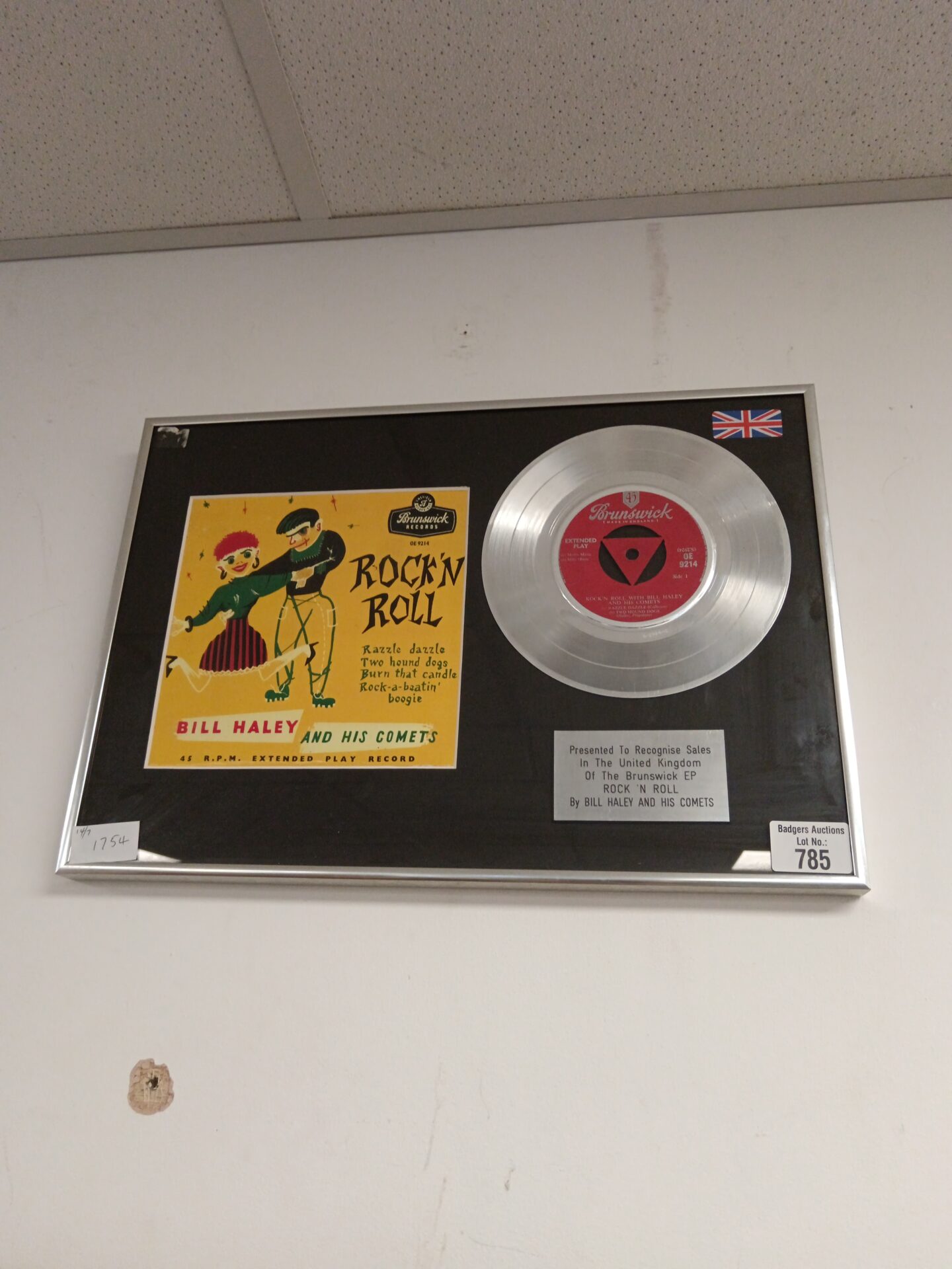 785 Bill Haley & the comets rock n roll commemorative framed 7″ single record