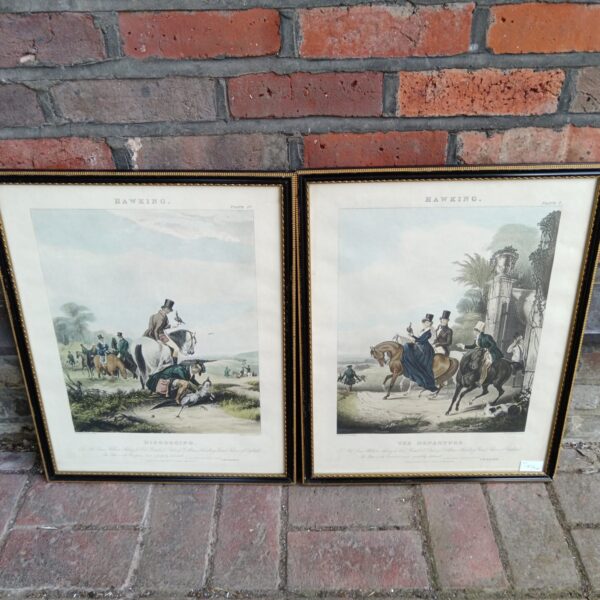 Antique pair of Laird Hawking engravings depicting hunting scenes.