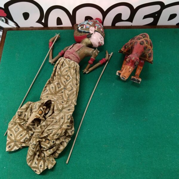 Antique Indonesian Waxang Golek puppet with intricate detailing.