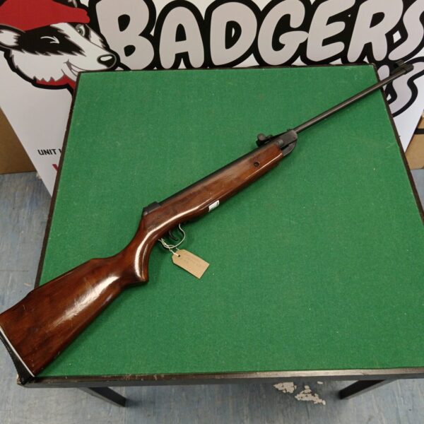 Vintage Shanghai Model 62 .22 cal air rifle with wooden stock.