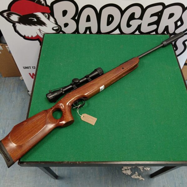 SMK TH208 .22 air rifle with Ruger scope and silencer for sale.