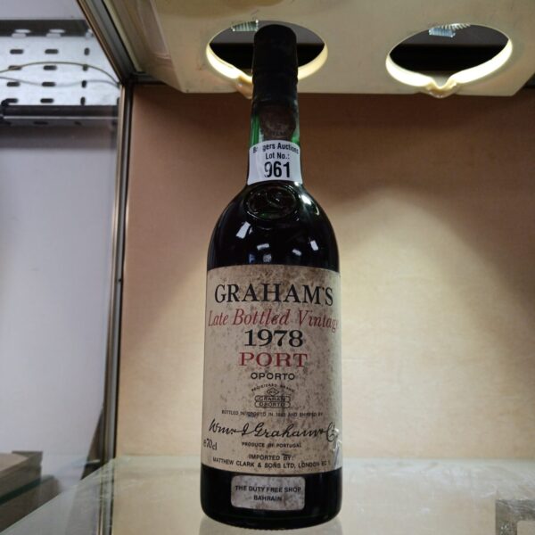 Bottle of Graham's 1978 late bottled vintage port wine.