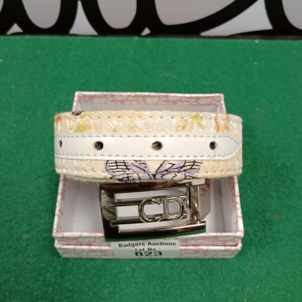 Patterned Christian Dior style ladies belt with silver buckle.