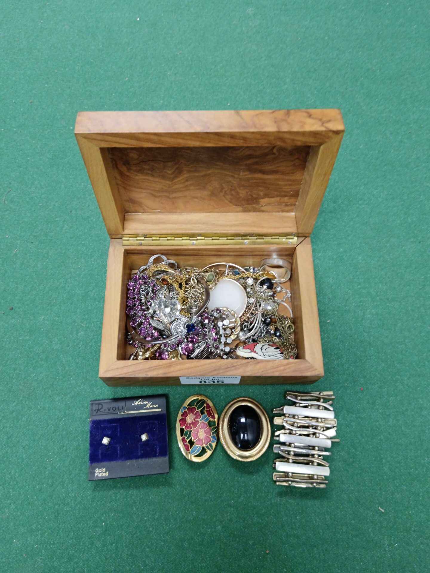 835 Small Wood Box of mixed Jewellery