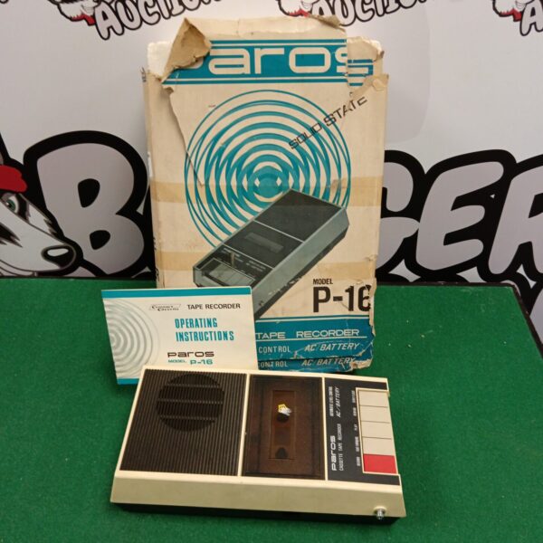 Vintage Paros p-16 cassette recorder with original packaging.