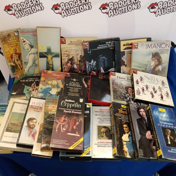 Vintage classical cassette tape collection in a box.
