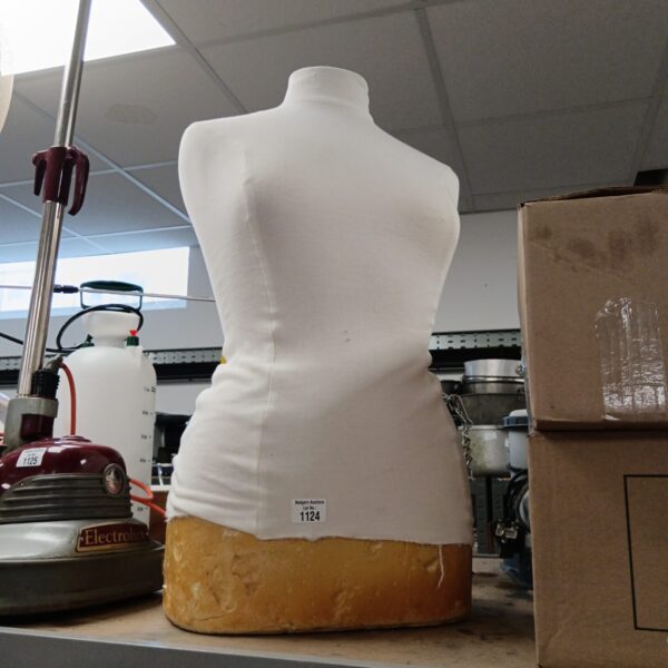 Vintage female torso mannequin for clothing display.