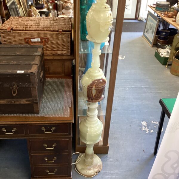 Vintage alabaster standard lamp with three bulbs.