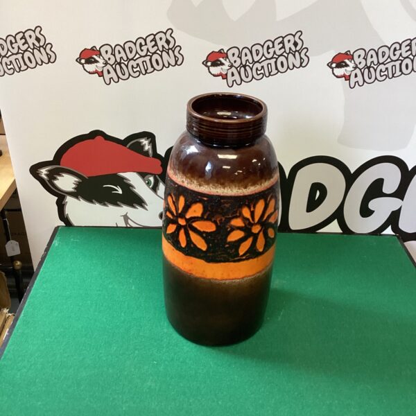 Vintage West German pottery vase with orange glaze.