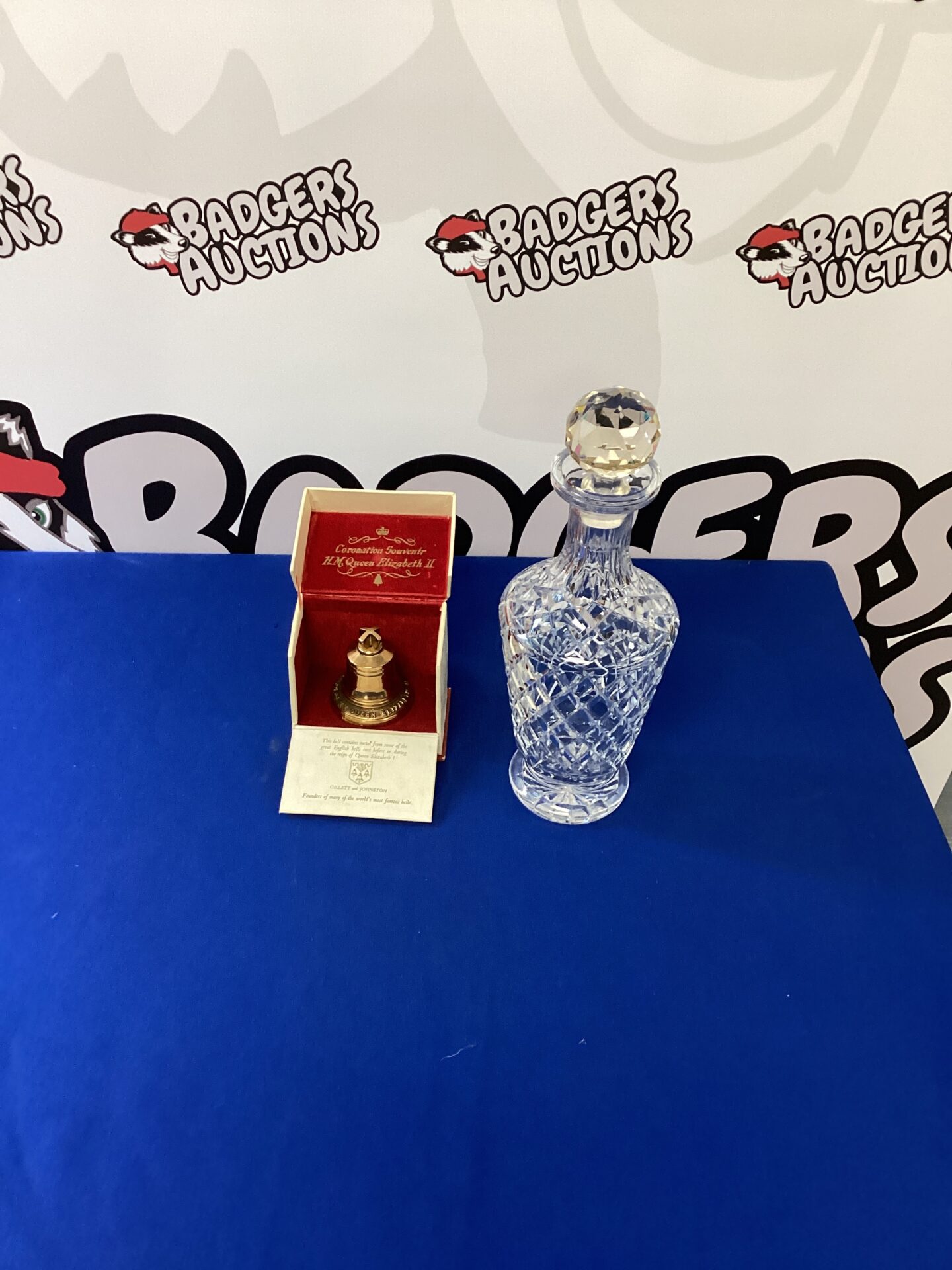 331 Queen Elizabeth II Coronation Souvenir Bell and Crystal Decanter