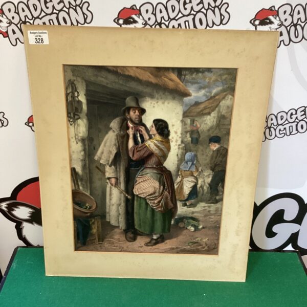 Antique chromolithograph titled "The Good Wife" depicting a Victorian scene.