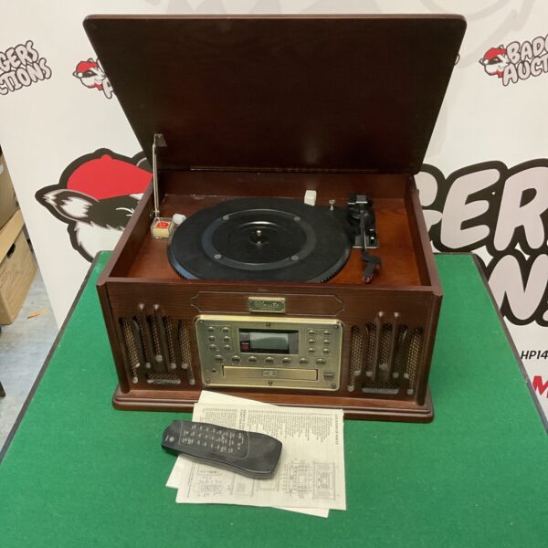 Classic Collectors Edition retro CD player turntable in brown finish.