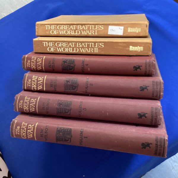 Vintage collection of Great War and WWII books for collectors.