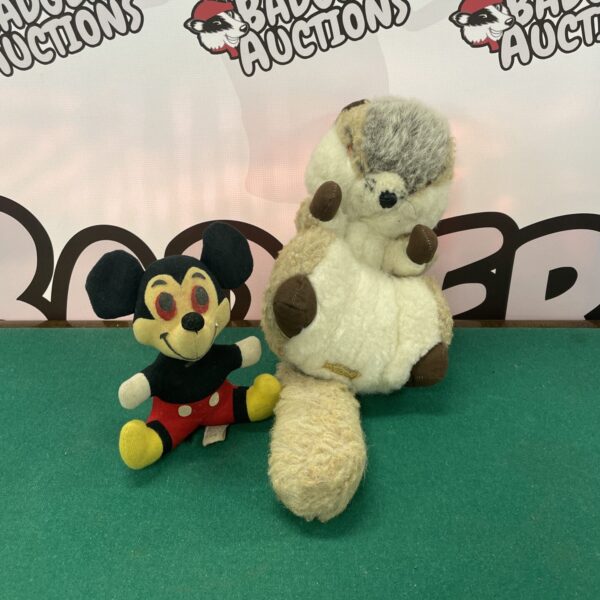 Vintage Disney Mickey Mouse and Merrythought squirrel plush toys.