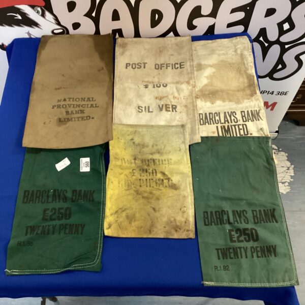 Lot of five vintage bankers cash bags for secure transport.