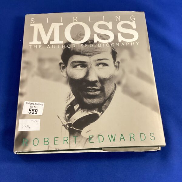 Signed Stirling Moss biography book cover, Robert Edwards author.