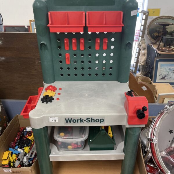 Vintage Klein Children’s Workshop, colourful toy workbench for kids.