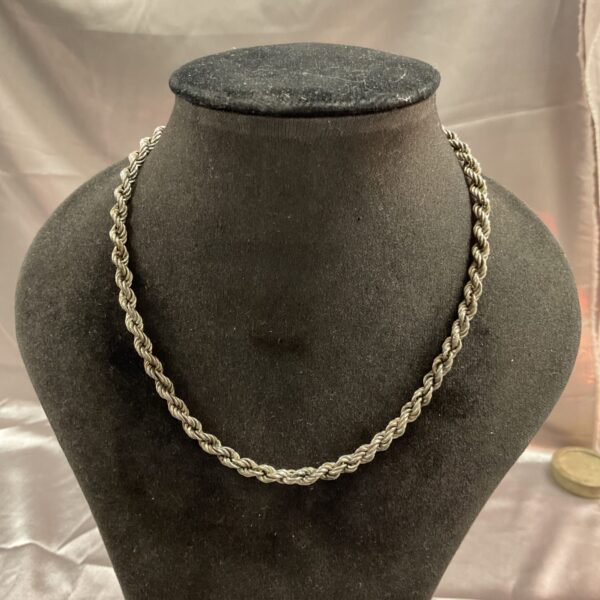 Vintage silver rope twist necklace, approximately 14 inches long.