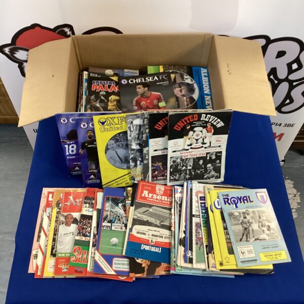 Box of vintage, retro & modern football programs