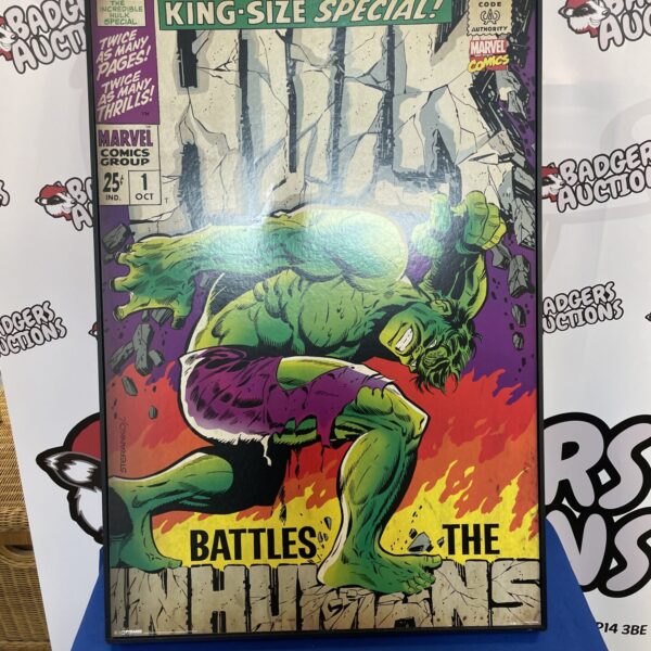 Vibrant Incredible Hulk comic book wall art for collectors.