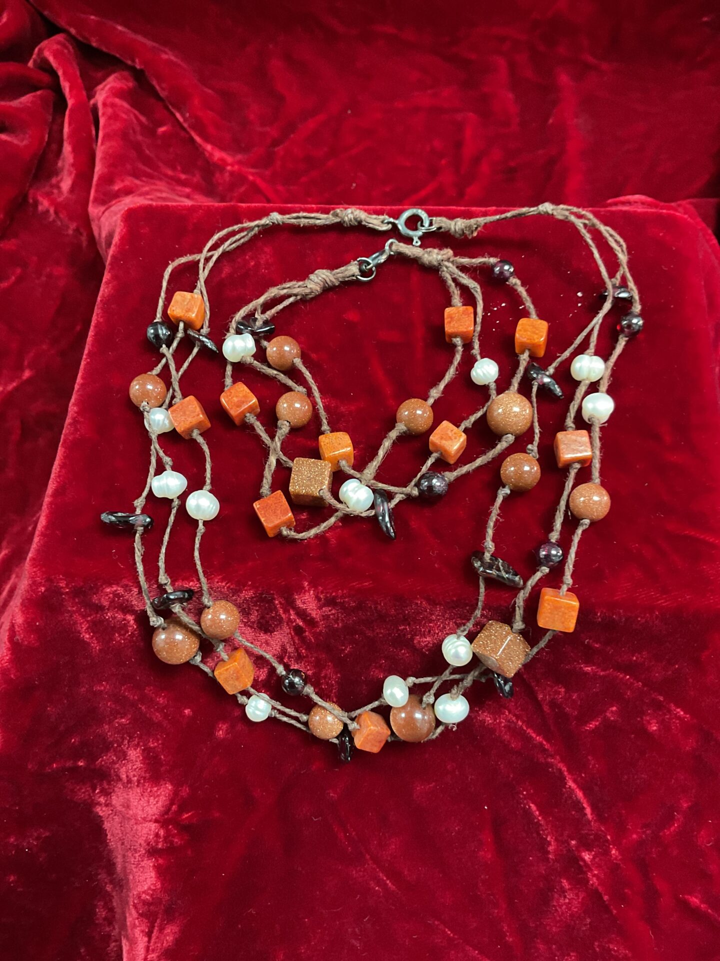 800 pearl gold stone & amethyst necklace & bracelet set