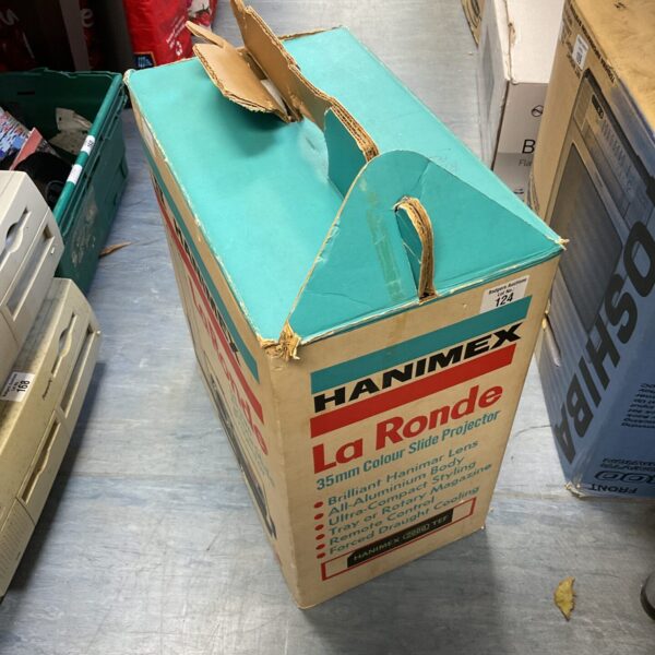 Vintage Handimex La Ronde 35mm slide projector in its original box.