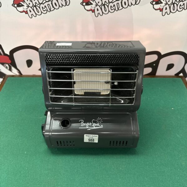 Bright Spark portable gas heater for fishing and camping use.