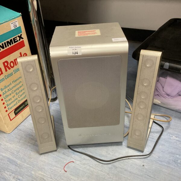 Vintage Altec Lansing computer speakers with base box.