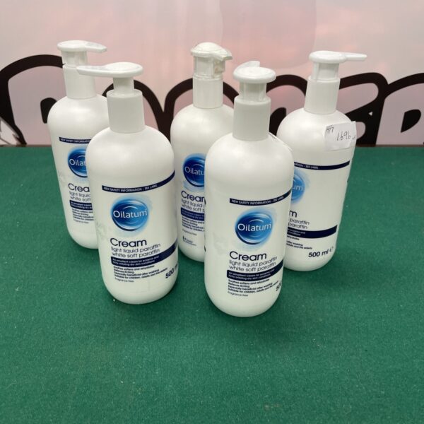 Five bottles of Oilatum cream for dry skin.