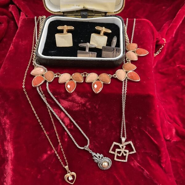four necklaces Inc silver and two pairs Cufflinks Inc silver