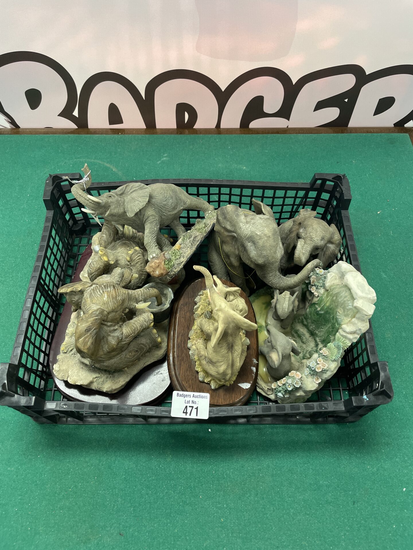 471 selection of 6 elephant garden ornaments