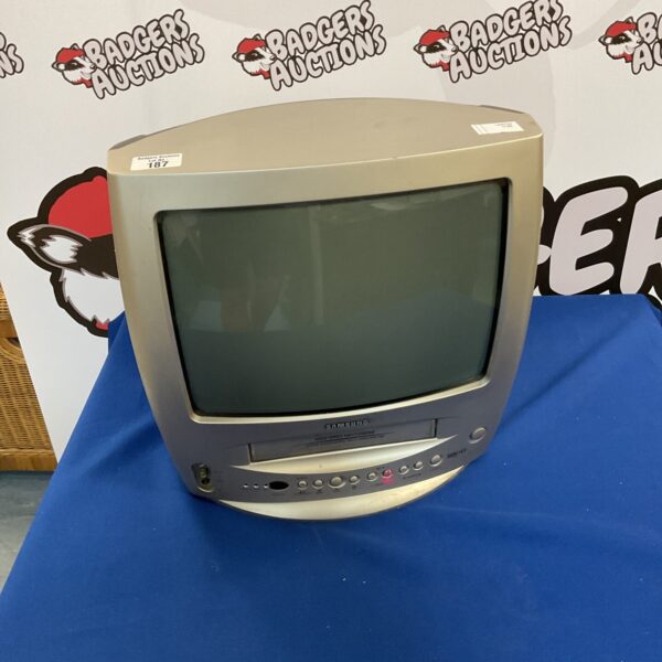 Front view of a vintage Samsung TV VCR combo unit.