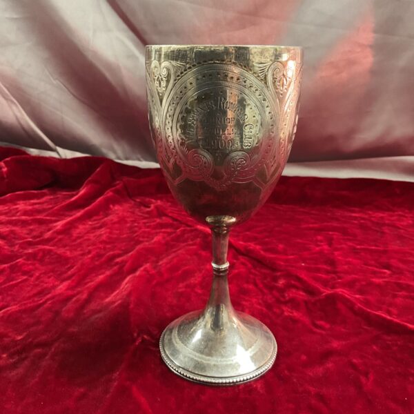 Antique silver rowing goblet engraved with All Saints Rowing Club.
