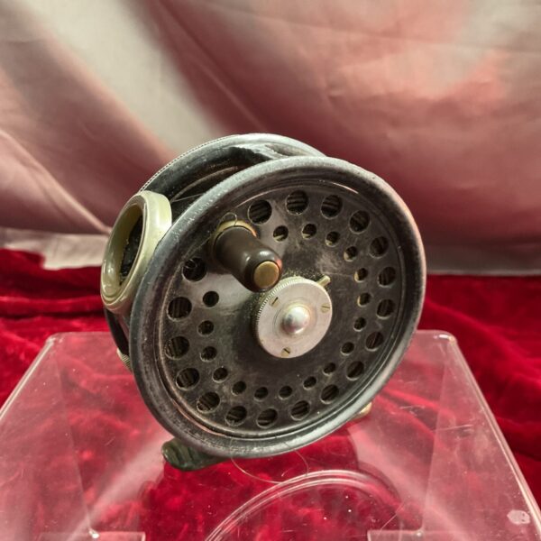 Vintage Hardy St George reel, front view, antique fly fishing.