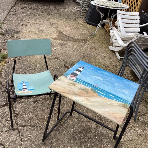Vintage hand-painted desk and chair set for home office.
