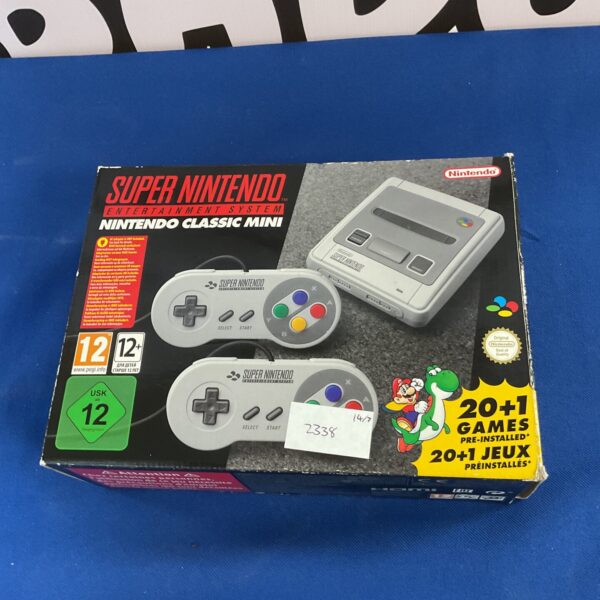 Super Nintendo Classic Mini console in box, retro gaming.