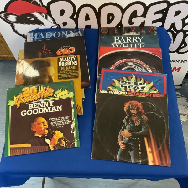 Mixed lot of approximately 50 vinyl records for sale.