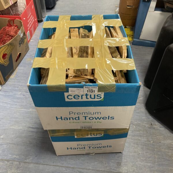 Two boxes of timber kindling for starting fires.